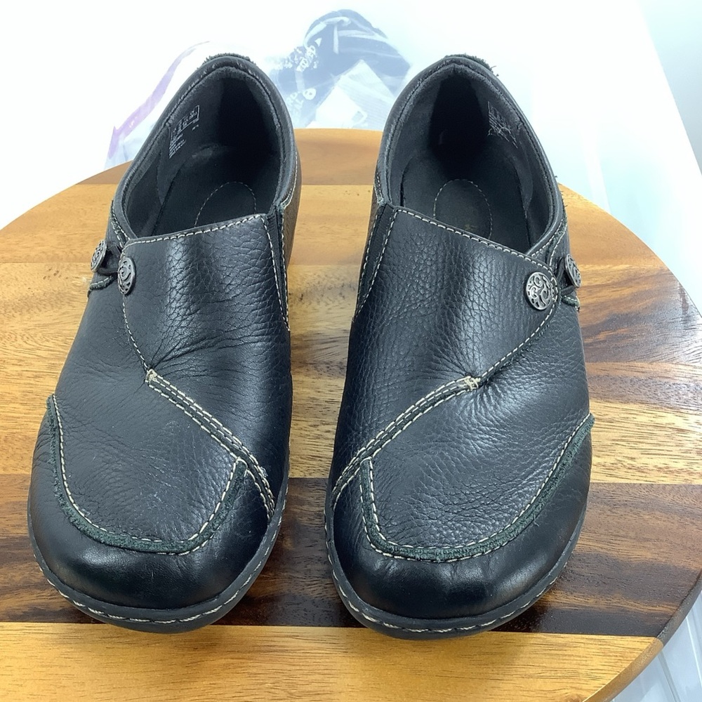 Clarks Womens comfortable boho work Ashland Lane Q Button Strap Loafers 10 Blk